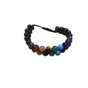 Black Multicolor Beaded Chakra Bracelet One Size Magnetic